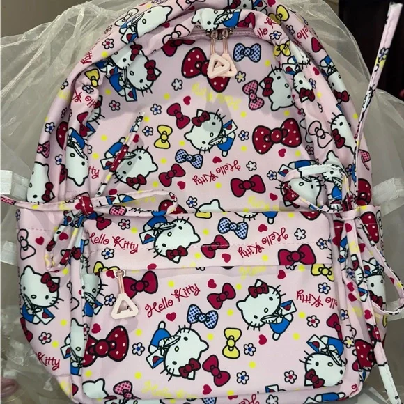 Pale Pink Hello Kitty Full Size Backpack with Bow Print - Picture 2 of 7